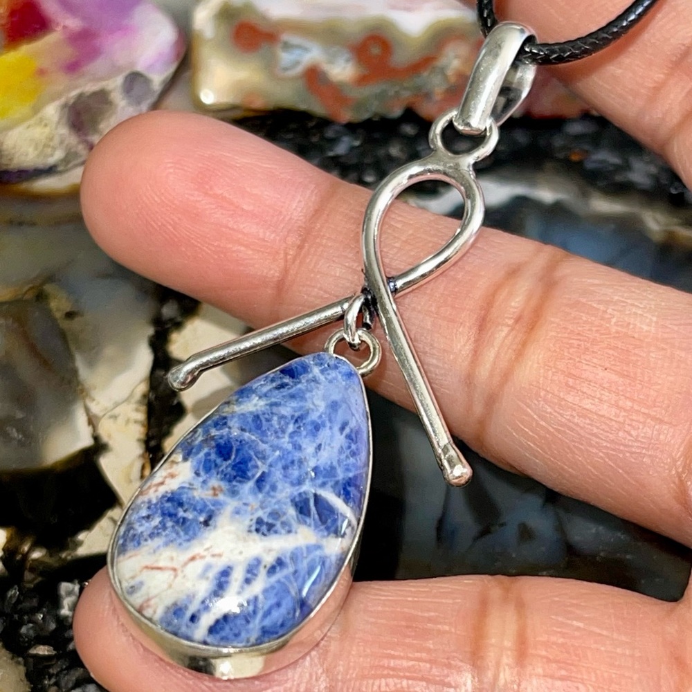 Awareness Ribbon Navy Sodalite Pendant 2 1/2”